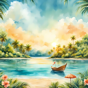 tropical island with palm trees