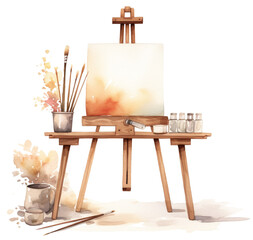 Artist's easel with splashes of watercolor