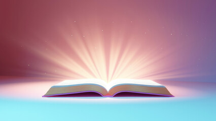 Open book, minimalist style, front view, simple and clean background, copy space. Knowledge, reading books, education concept.