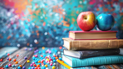 Still life, composition on the theme of back to school. Background, education banner, copy space.
