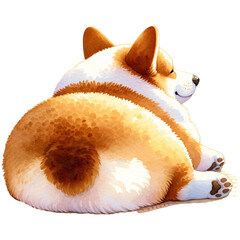 An illustration of a sleepy corgi puppy dozing off on a mat, providing a glimpse into the quiet moments of a pet's life and evoking a sense of peace and comfort.