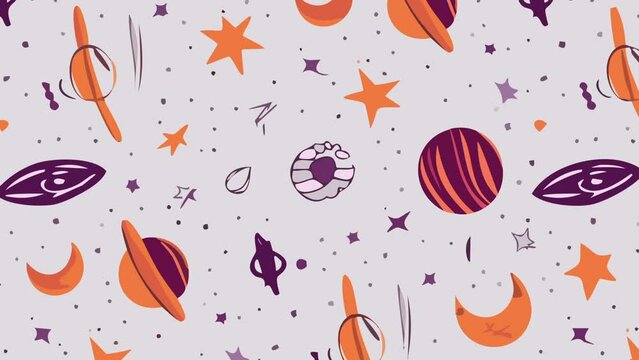 A seamless pattern of planets, stars, and moons. Loop Background Animation