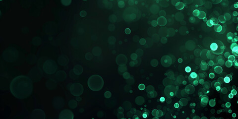 green bokeh background, Abstract green glowing lights bokeh on a black background, . A green light abstract background with defocused light particles and circles,banner design - obrazy, fototapety, plakaty