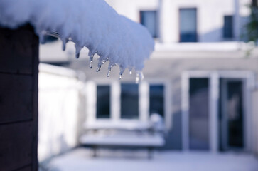 Icicles hanging on a roof
