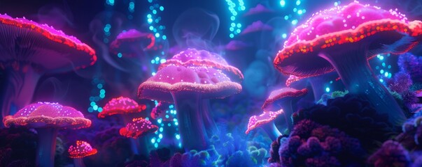 Neon Mushroom - obrazy, fototapety, plakaty