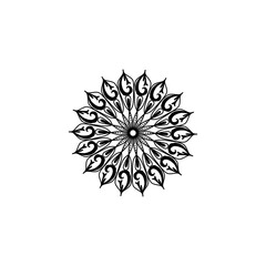 Simple mandala with beautiful line shape doodle that inspired by wheel flower leaf and tendrils black color 