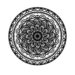 Simple mandala with beautiful line shape doodle that inspired by wheel flower leaf and tendrils black color 