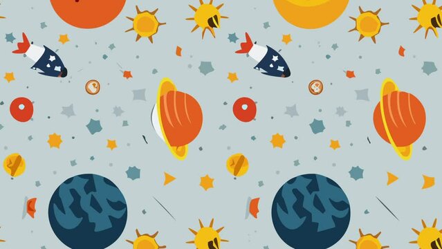 A seamless pattern of space elements. Loop Background Animation