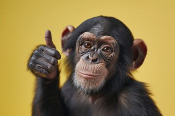 Monkey showing thumb up isolated on color background