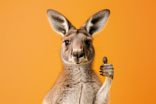 Naklejki Kangaroo showing thumb up isolated on color solid background