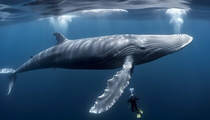 A Blue Whale With A Diver Swimming Alongside It S Upscaled 5
