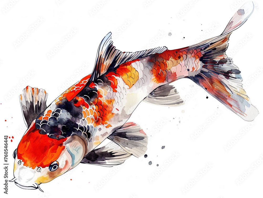 Wall mural Illustration of a Japanese koi fish swimming. Illustration using watercolor medium. - Wall murals