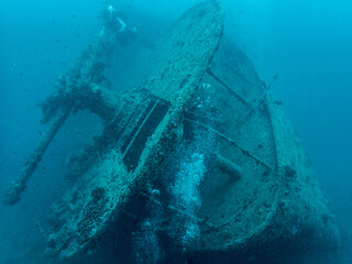 scuba diver and wreck