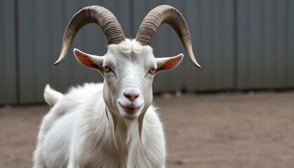 A Goat With Its Horns Raised Ready To Defend