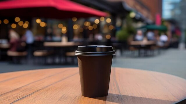 A cup of coffe on a background of a city street