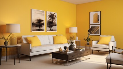 Add a yellow accent wall with a textured finish for visual interest.