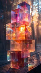 Holographic light maze floating geometric shapes