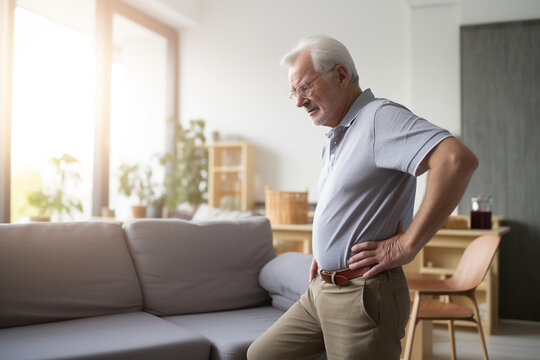 Senior man having a back pain. High quality photo