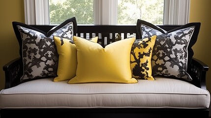 Add black and yellow accent pillows to a bench or window seat for extra comfort.