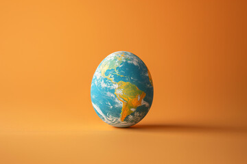 Easter Egg in Earth Shape on Pastel Orange Background for Eco-Friendly Easter