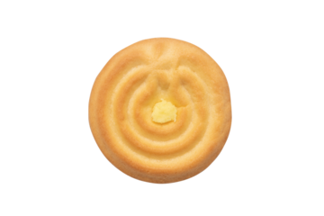 Top view of cream-filled vanilla cookie isolated on a white backbround