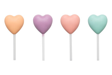 Set of heart shaped chocolate lollipop color pastel isolated on white background