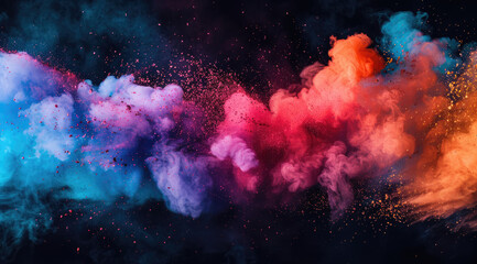 Fototapeta na wymiar Vibrant explosion of colored powder clouds