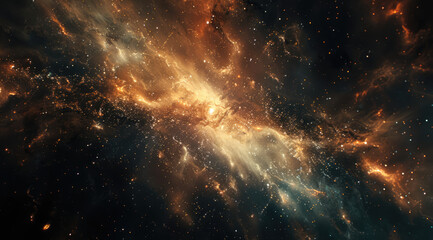 Fiery golden nebula swirling in the cosmos - obrazy, fototapety, plakaty