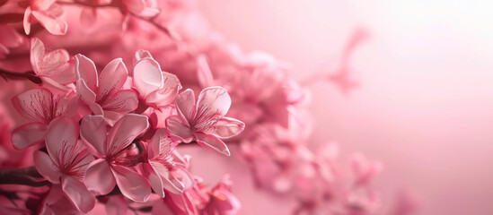 Naklejka na ściany i meble Soft pink cherry blossoms against pastel sky