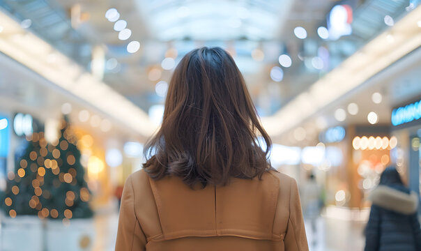 A korean woman in shoping center shoot from the back , Generative AI 