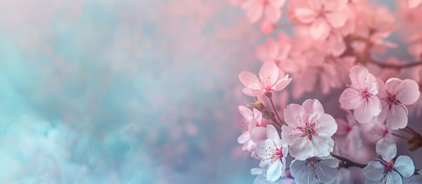 Dreamlike cherry blossoms in misty blue tones
