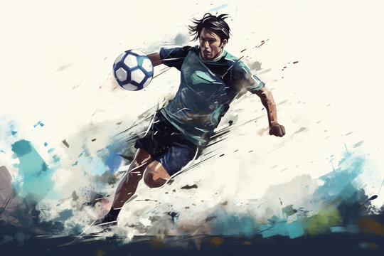 isolated a soccer player running with the ball in tournament illustration. High quality photo