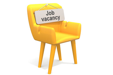 Job opening concept with job vacancy banner hang on yellow chair