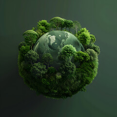 3D render of the planet earth with plants and ferns,Lush Greenery Embracing a Mysterious Sphere.