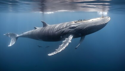 A Blue Whale Swimming Past A Shipwreck A Reminder - obrazy, fototapety, plakaty