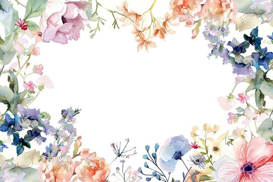watercolor painting of a flowery border with a white background