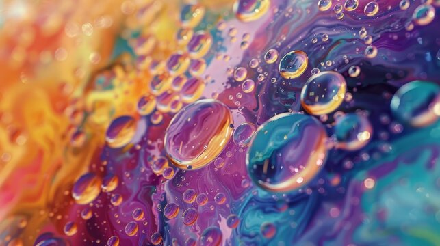 Beautiful bubbles in liquid acrylic paint. Fantastic color painting