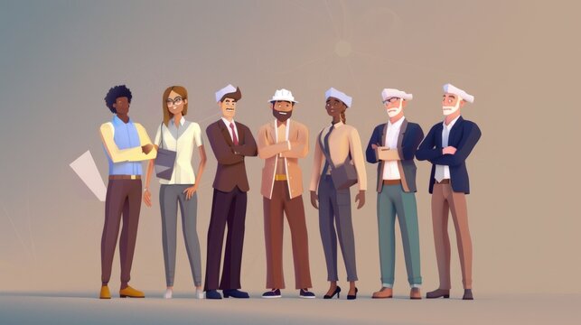 animated image of Different happy working professionals standing facing camera for labor day --ar 16:9 --stylize 0 Job ID: e73a3375-9bd4-468a-a724-5bea1e007aad