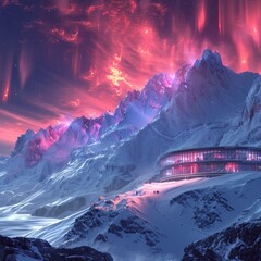 Radiant Snow Observatory where the aurora meets the earth - obrazy, fototapety, plakaty