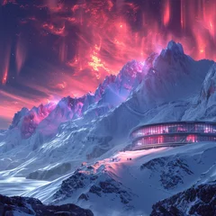 Foto op Plexiglas Radiant Snow Observatory where the aurora meets the earth © AlexCaelus
