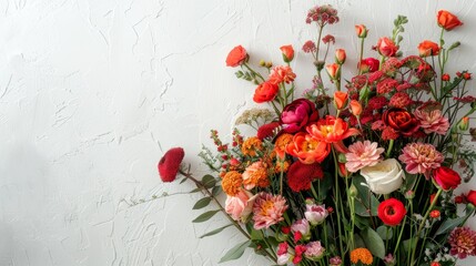 Vivid flowers against a stark white wall