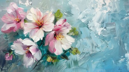 Beautiful flowers. Oil painting on canvas. Interior painting. Beautiful background