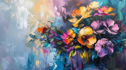 Beautiful flowers. Oil painting on canvas. Interior painting. Beautiful background