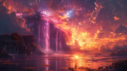Galactic haven celestial waterfalls descending