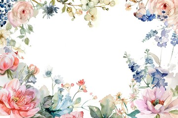 watercolor painting of a flowery border with a white background