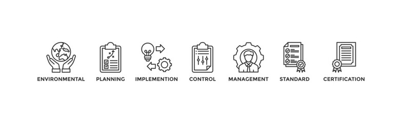 ISO 14001 banner web icon vector illustration concept with icon of environmental, planning, control, management, standard and certification	