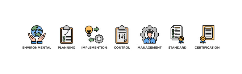 ISO 14001 banner web icon vector illustration concept with icon of environmental, planning, control, management, standard and certification	