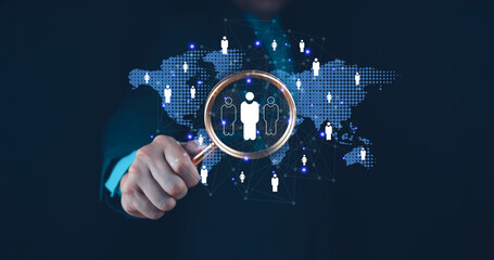 Customer relationship Management (crm) 
Business man show service community technology network digital information global on leadership global HR human resource hiring search marketing social media