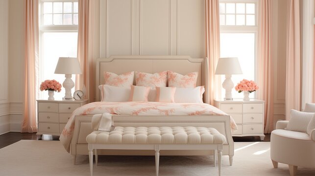 Cream and Peach Keep things light and airy with cream-colored walls and peach accents in bedding and decor.