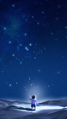 Obraz na płótnie Canvas mobile wallpaper ,blue sky ,stars ,a child
